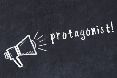 Hoparlör çizimi ve yazı karakteri olan siyah karatahta.