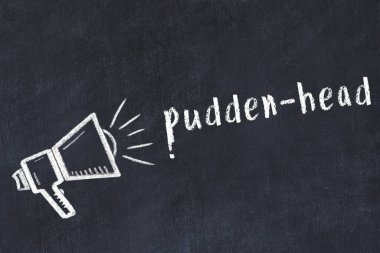 Üzerinde hoparlör ve yazı olan siyah karatahta.