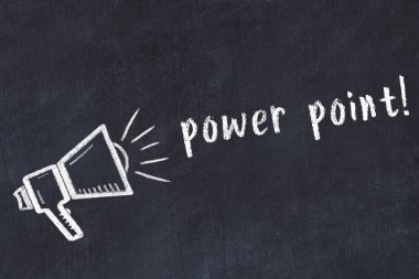 Hoparlör çizimi ve yazıt güç noktası olan siyah karatahta