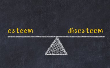 Saygı ve nefret arasındaki denge. Kara tahtaya yazı tahtası çizimi