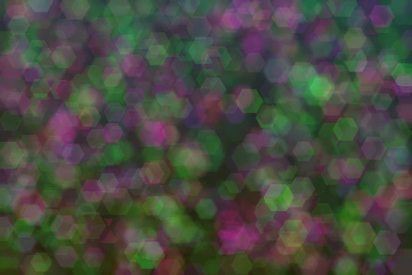 Verde Viola Astratto Sfondo Sfocato Con Esagono Forma Bokeh Macchie — Foto Stock