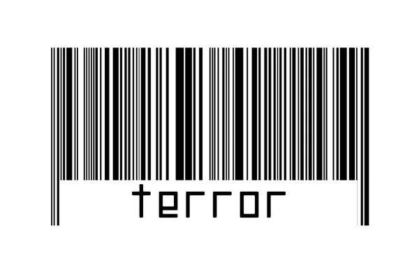 Barcode Witte Achtergrond Met Daaronder Inscriptie Terreur Begrip Handel Mondialisering — Stockfoto
