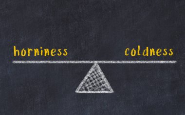 Kara tahtada abazanlık ve soğukluk kelimeleriyle tebeşir çizimi. Denge kavramı