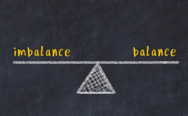 不平衡与平衡之间的平衡概念 绘有刻度和文字的黑色粉笔板 — 图库照片