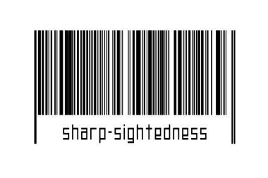 Beyaz arka planda barkod ve altında keskin görme yeteneği var. Ticaret ve küreselleşme kavramı