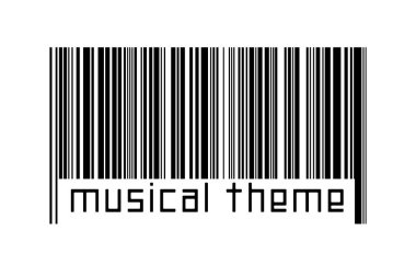 Beyaz arkaplanda barkod ve aşağıda yazılı olan müzikal tema. Ticaret ve küreselleşme kavramı