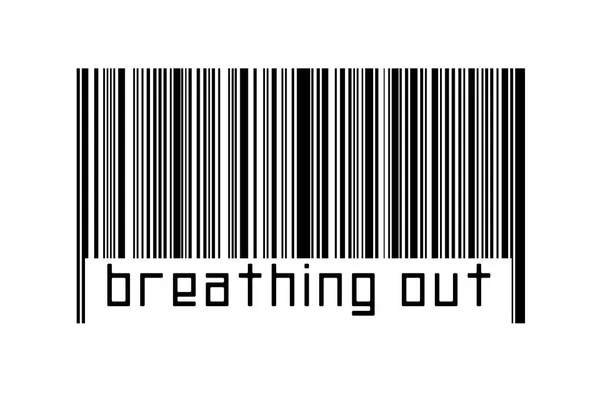 Digitalization concept. Barcode of black horizontal lines with inscription breathing out below.