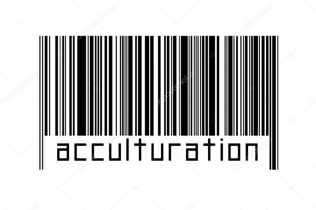 Digitalization concept. Barcode of black horizontal lines with inscription acculturation below.