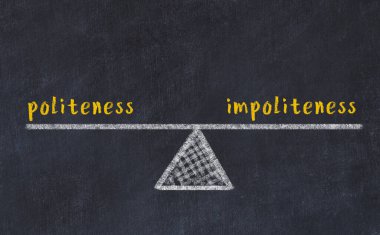 Karatahtaya kibarlık ve nezaketsizlik içeren terazilerin tebeşir çizimi. Denge kavramı