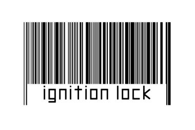 Altında yazıt ateşleme kilidi olan beyaz arka planda bir barkod. Ticaret ve küreselleşme kavramı