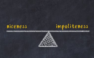 Kibarlık ve nezaketsizlik arasındaki denge. Kara tahtaya yazı tahtası çizimi