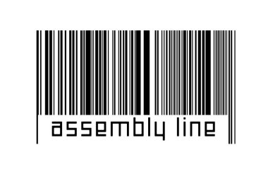 Beyaz arkaplanda barkod ve alttaki yazı montaj satırı. Ticaret ve küreselleşme kavramı