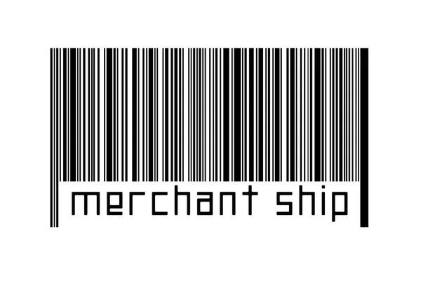 白色背景条形码 下面印有商船字样 贸易和全球化的概念 — 图库照片