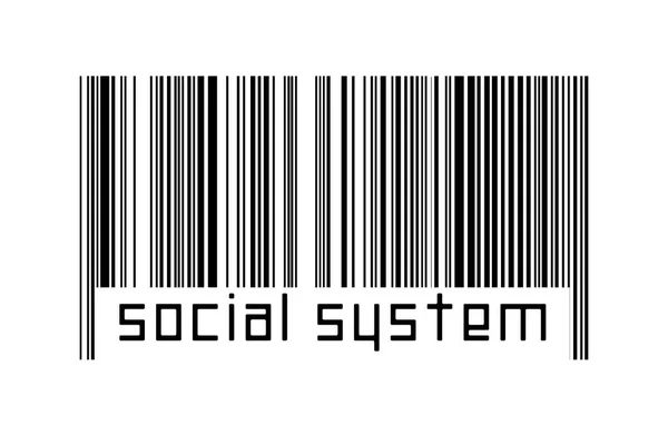 Código Barras Sobre Fundo Branco Com Inscrição Sistema Social Abaixo — Fotografia de Stock