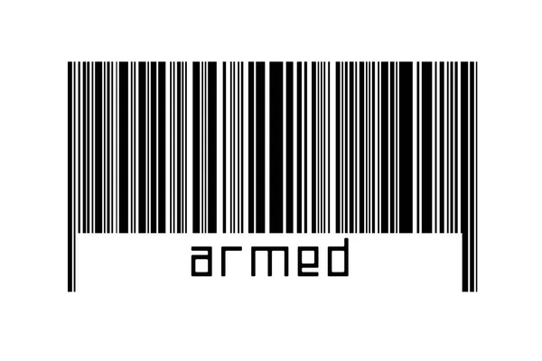 Barcode on white background with inscription armed robbery below. Concept of trading and globalization