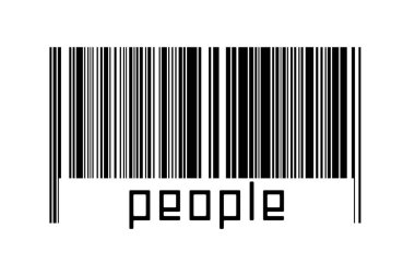 Altında yazılar olan beyaz arka planda bir barkod. Ticaret ve küreselleşme kavramı