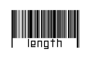 Altında yazıt uzunluğu olan beyaz arkaplanda barkod. Ticaret ve küreselleşme kavramı