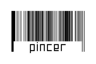 Beyaz arkaplanda barkod ve altında kıskaç var. Ticaret ve küreselleşme kavramı