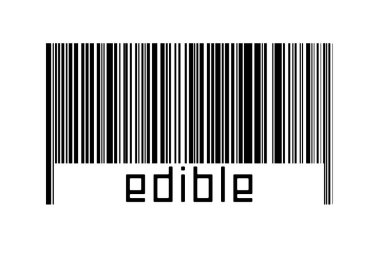 Beyaz arkaplanda barkod ve altında da yenilebilir yazılar var. Ticaret ve küreselleşme kavramı