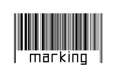 Altında yazılar olan beyaz arkaplanda barkod. Ticaret ve küreselleşme kavramı