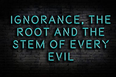 Zekice ve motive edici bir alıntı. Karanlıkta duvarda neon levhası