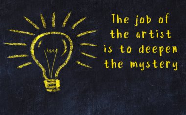 Bir karatahtaya ve bir ampul çizimine elle yazılmış akıllı bir alıntı.