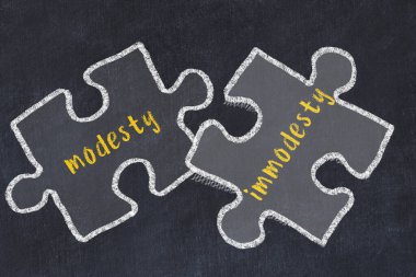 Alçakgönüllülük ve edepsizlik içeren iki bulmacanın tebeşir çizimi. Sorunları çözme kavramı