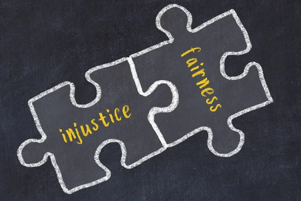 Chalk Drawing Two Puzzles Words Injustice Fairness Concept Solving Problems — Stock Photo, Image