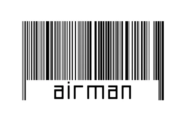 Código Barras Sobre Fundo Branco Com Airman Inscrição Abaixo Conceito — Fotografia de Stock