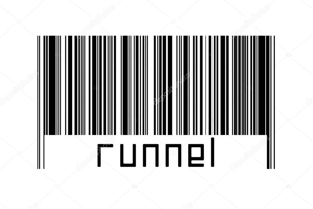 Digitalization concept. Barcode of black horizontal lines with inscription runnel below.