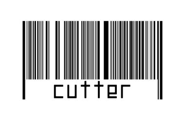 Beyaz arkaplanda barkod ve altında yazıt kesici var. Ticaret ve küreselleşme kavramı