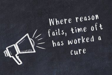 Bilge motivasyonel yazıtlı siyah karatahtaya hoparlör çizimi