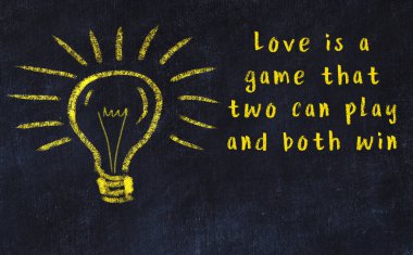 Bilgece bir alıntı ve siyah karatahtaya bir ampul çizimi