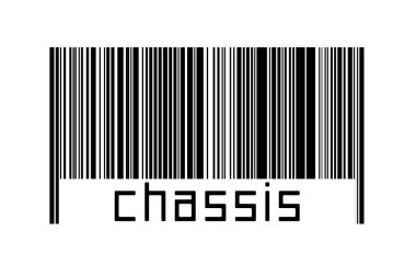 Altında yazıt şasası olan beyaz arka planda bir barkod. Ticaret ve küreselleşme kavramı