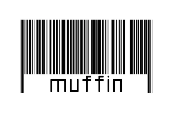 Conceito Digitalização Código Barras Linhas Horizontais Pretas Com Muffin Inscrição — Fotografia de Stock