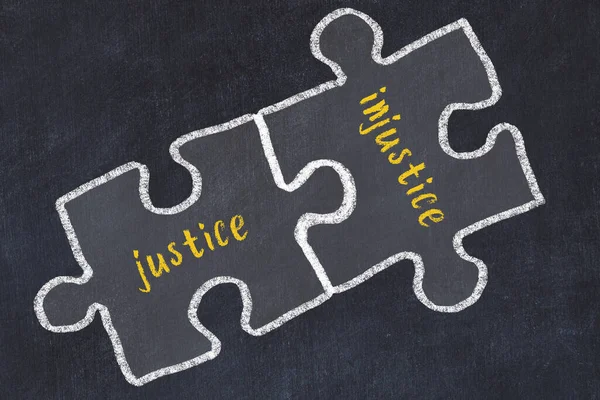 Concept Dealing Troubles Chalk Sketch Connecting Puzzles Words Justice Injustice — Stock Photo, Image