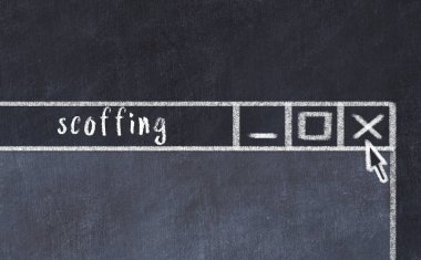 Tarayıcı penceresini başlık alaycılığıyla kapatılıyor. Tebeşir çizimi. Sorunlarla başa çıkma kavramı