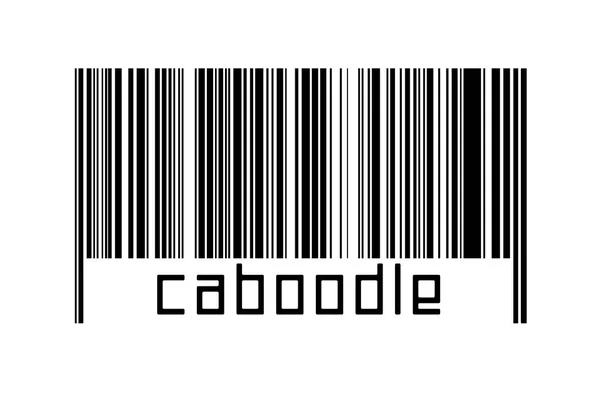 白色背景条形码 下面有题词Caboodle 贸易和全球化的概念 — 图库照片