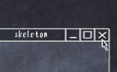 Tarayıcı penceresinin sayfa başlığı yazma iskeleti ile kapatılmasının tebeşir çizimi  