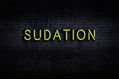 Duvara yazı kazınmış neon tabela. Gece görünümü