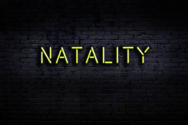 Duvara yazı kazınmış neon tabela. Gece görünümü