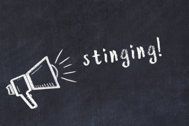 Hoparlörlerin tebeşir çizimi ve siyah masaya iğneli el yazısı.