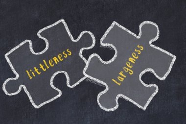 İki bulmacanın tebeşir çizimi. Kelimeler kifayetsiz ve geniş. Sorunları çözme kavramı