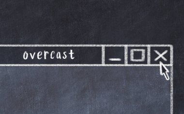 Tarayıcı penceresini başlık bulutu ile kapatılıyor. Tebeşir çizimi. Sorunlarla başa çıkma kavramı