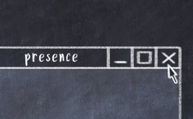 Tarayıcı penceresini başlık varlığı ile kapatılıyor. Tebeşir çizimi. Sorunlarla başa çıkma kavramı