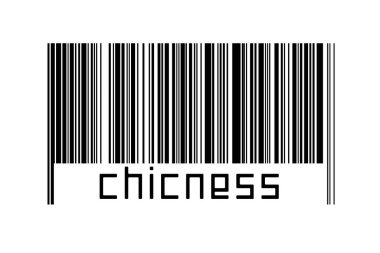 Beyaz arka planda barkod ve aşağıda yazılar var. Ticaret ve küreselleşme kavramı