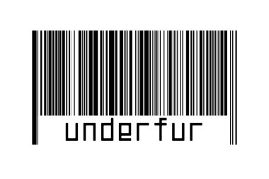 Kürkün altında yazılar olan beyaz arkaplanda barkod. Ticaret ve küreselleşme kavramı