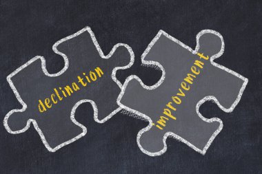 Ploblem çözülüyor. Kelimelerin azaldığı ve siyah karatahtanın geliştirildiği iki bulmacanın tebeşir çizimi