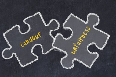 Açık sözlülük ve adaletsizlikle iki bulmacanın tebeşir çizimi. Sorunları çözme kavramı