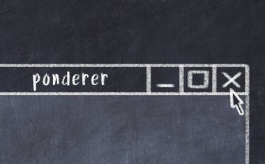 Tarayıcı penceresini başlık düşünürü ile kapatılıyor. Tebeşir çizimi. Sorunlarla başa çıkma kavramı